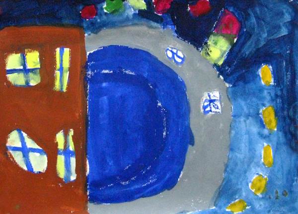 夜景水粉画