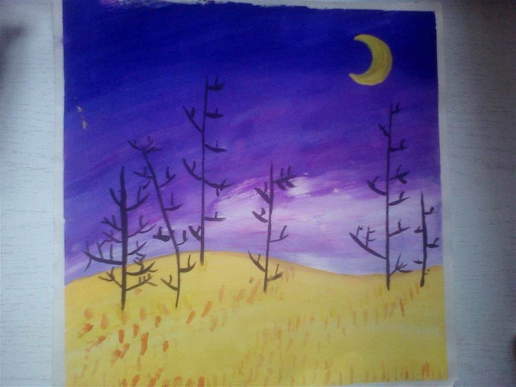 夜景水粉画