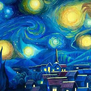 水粉画作品星空