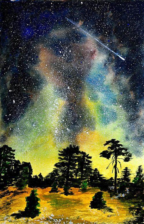 水粉画作品星空