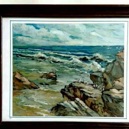 海滩水粉画