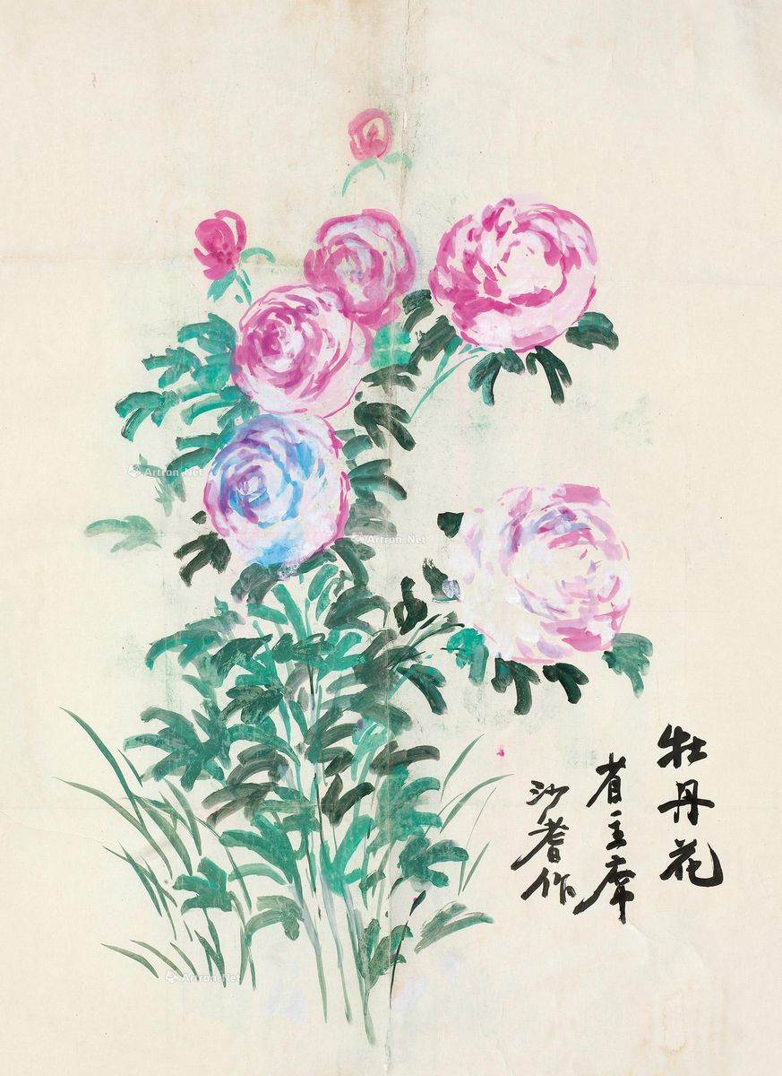 水粉画牡丹