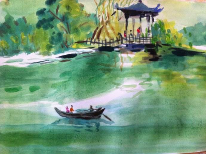水粉画夏天的景色简单