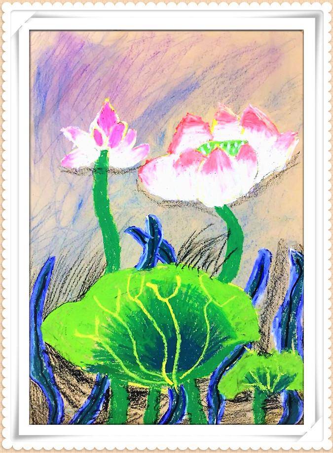 荷花荷叶的水粉画