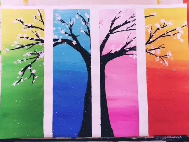 以春夏秋冬为主题的水粉画