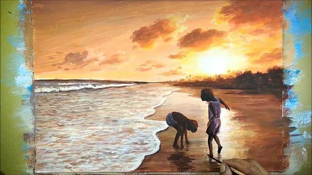 水粉画日落渐变色
