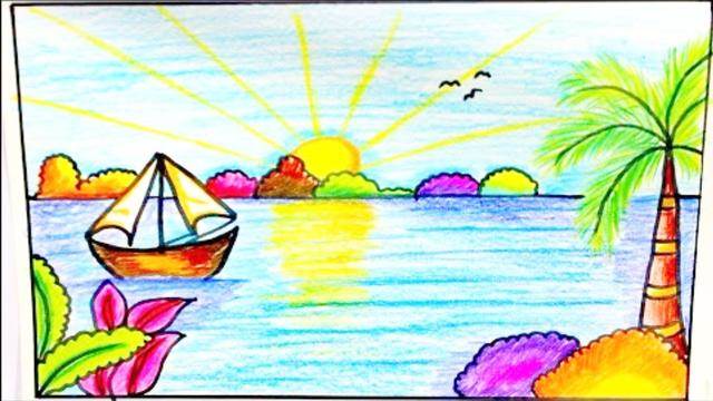 海上日出怎么画水粉画