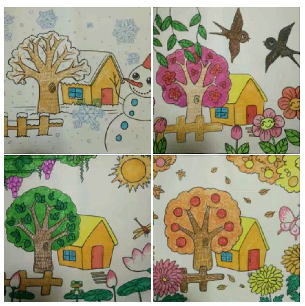 春夏秋冬的四幅水粉画