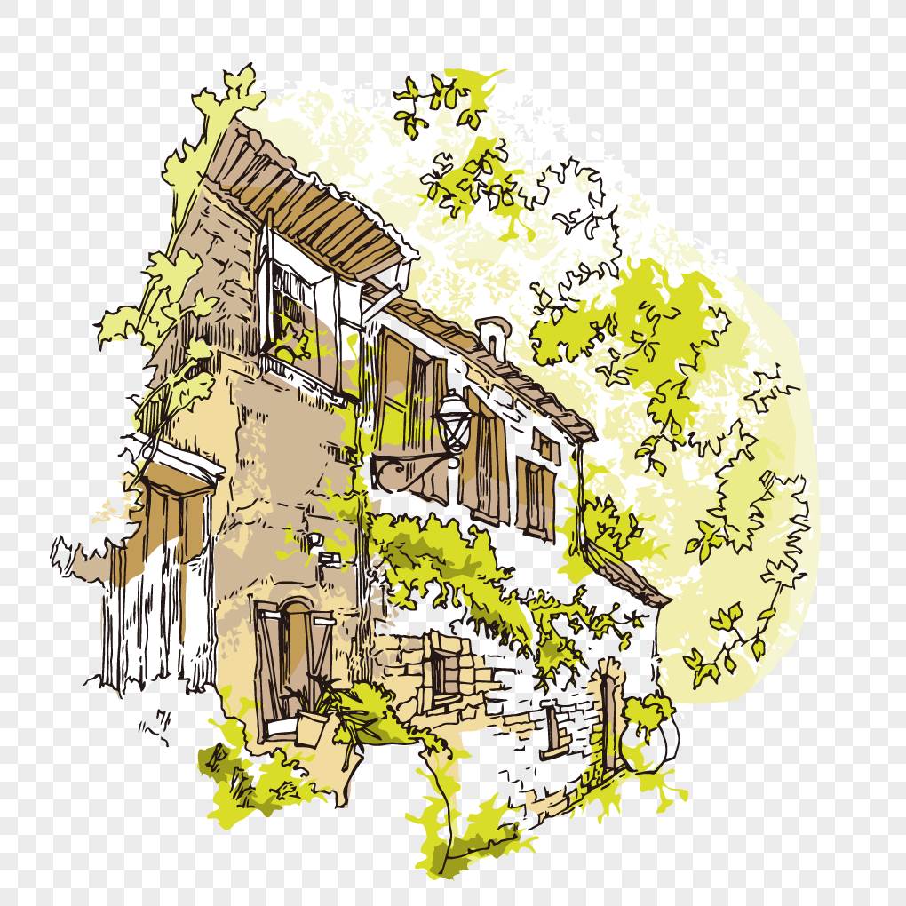 城市建筑水彩画