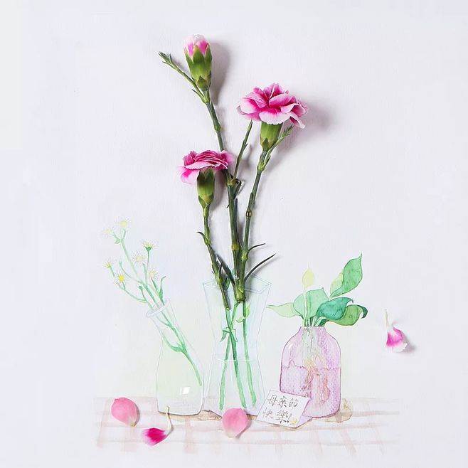 插花水彩画