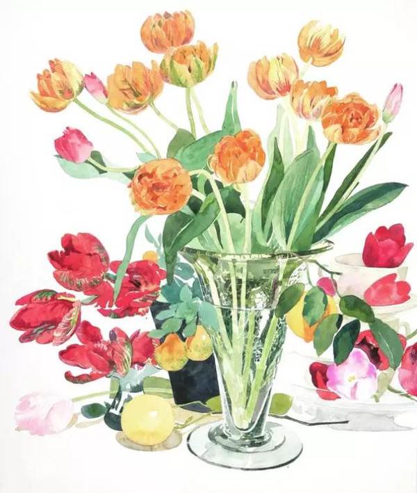 插花水彩画