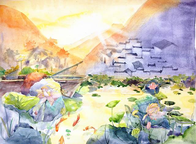 风景图水彩画