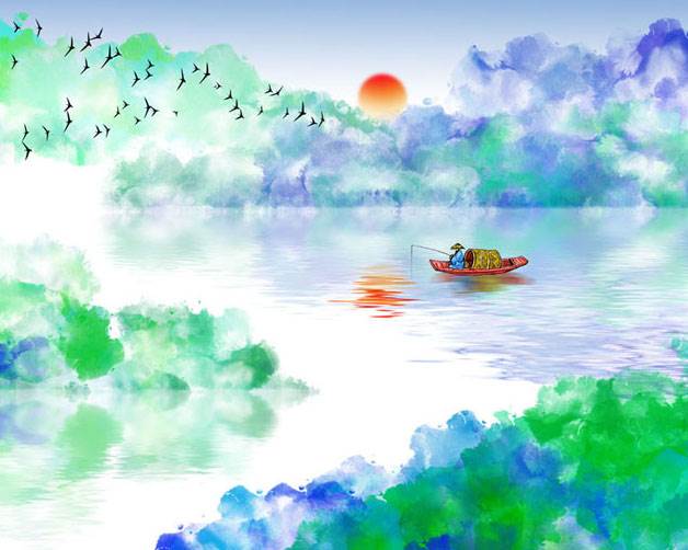 儿童山水水彩画