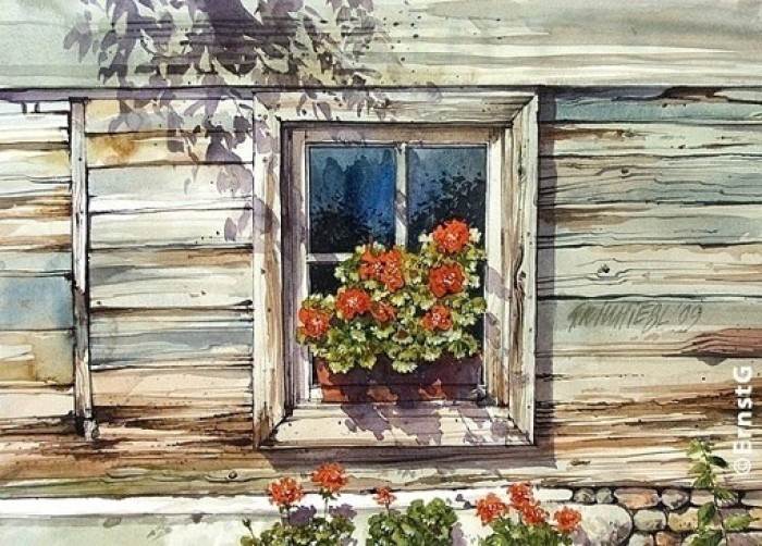 窗户水彩画