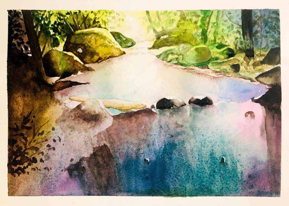 儿童山水水彩画