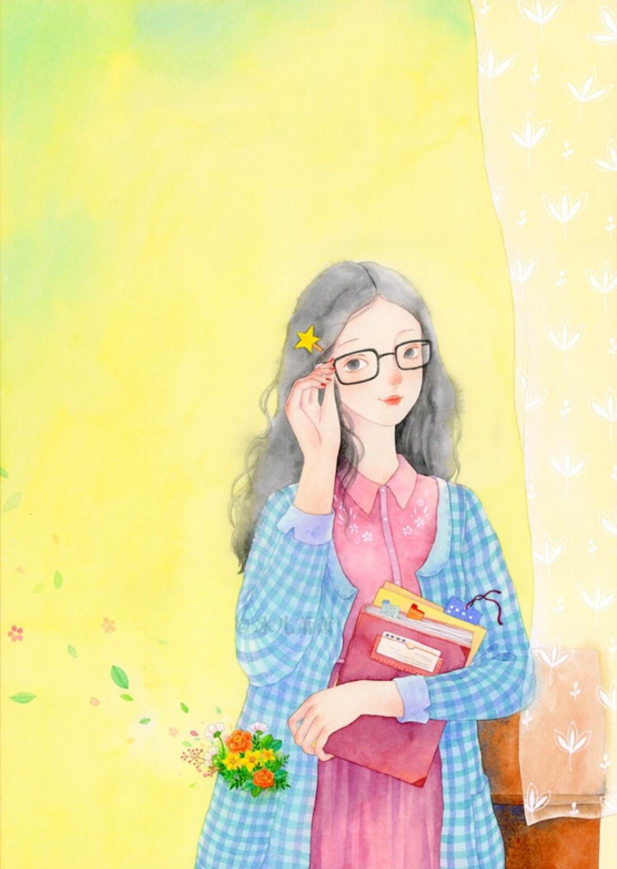 女孩水彩画