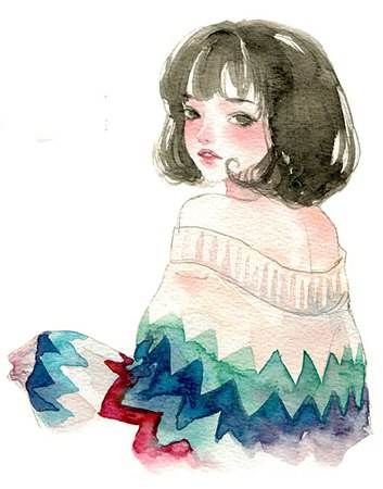 女孩水彩画