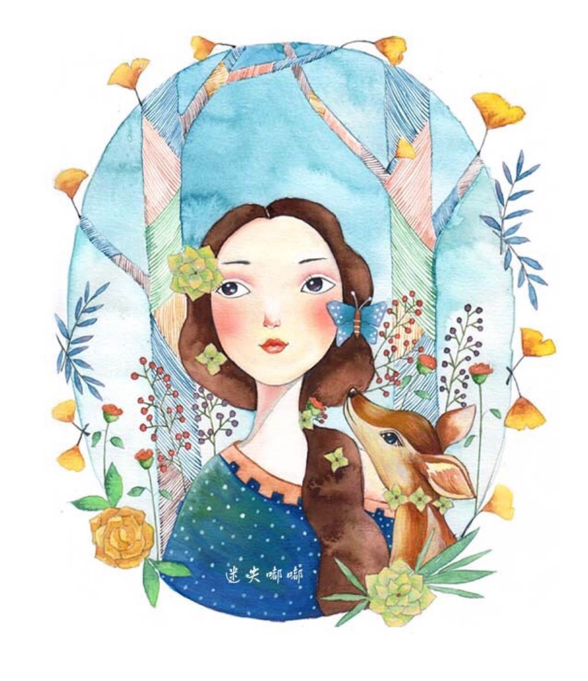 女孩水彩画