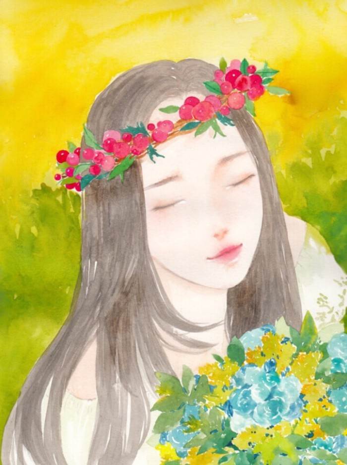 女孩水彩画