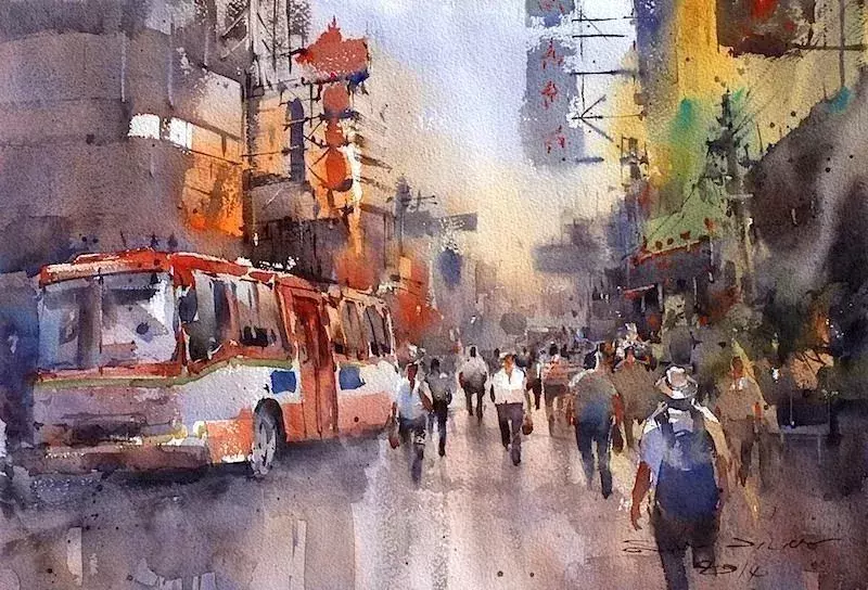 风景水彩画