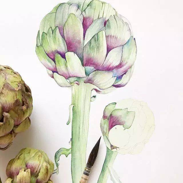 对比色水彩画