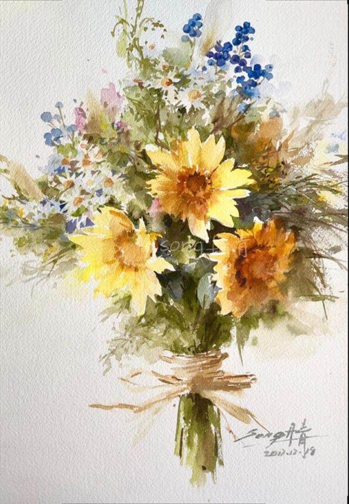花束水彩画