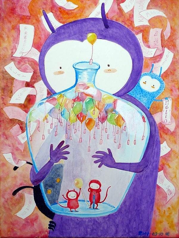 对比色水彩画