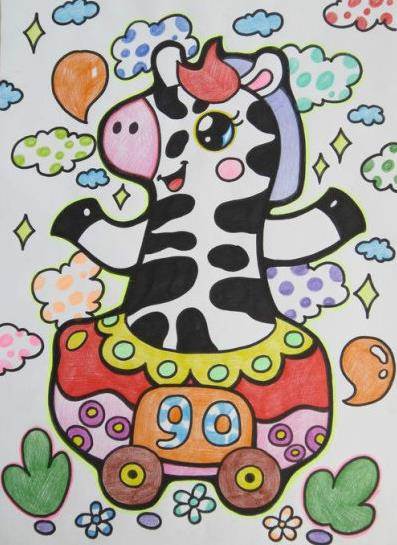 儿童动物水彩画