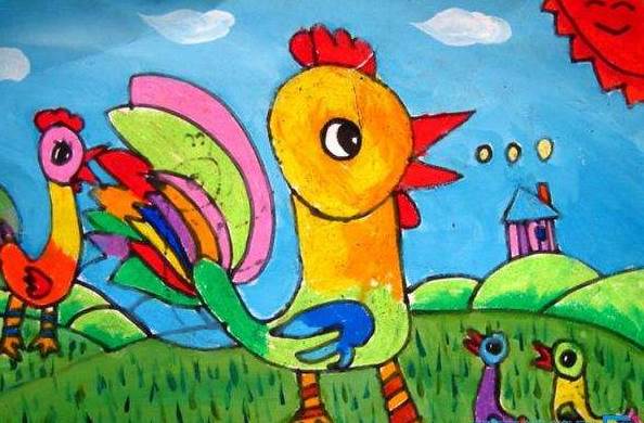 儿童动物水彩画