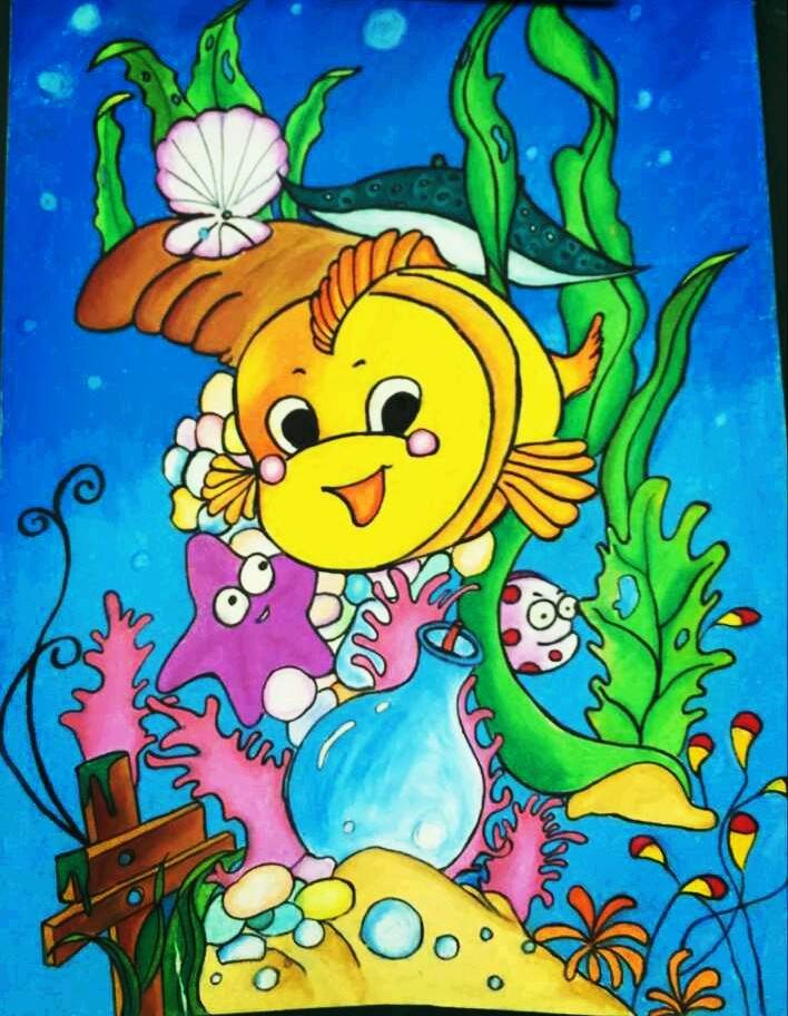 儿童动物水彩画