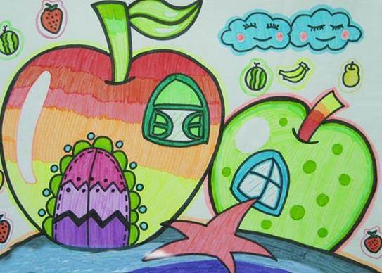 儿童水彩画水果