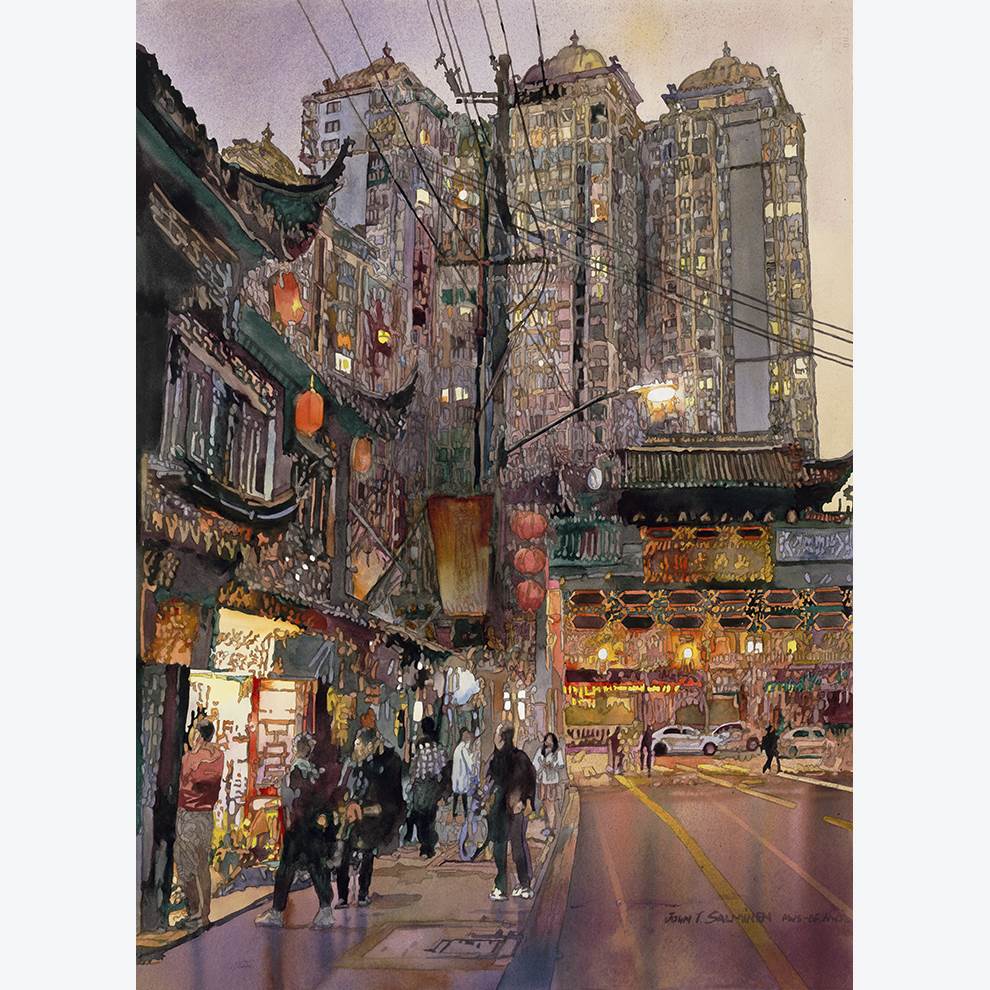 城市风景水彩画