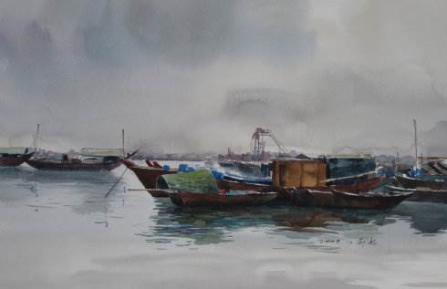 船水彩画