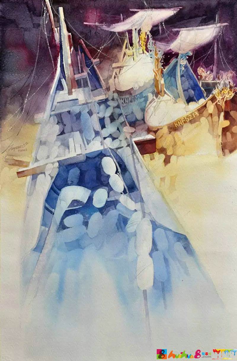 船水彩画
