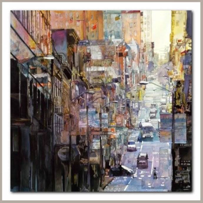 城市风景水彩画