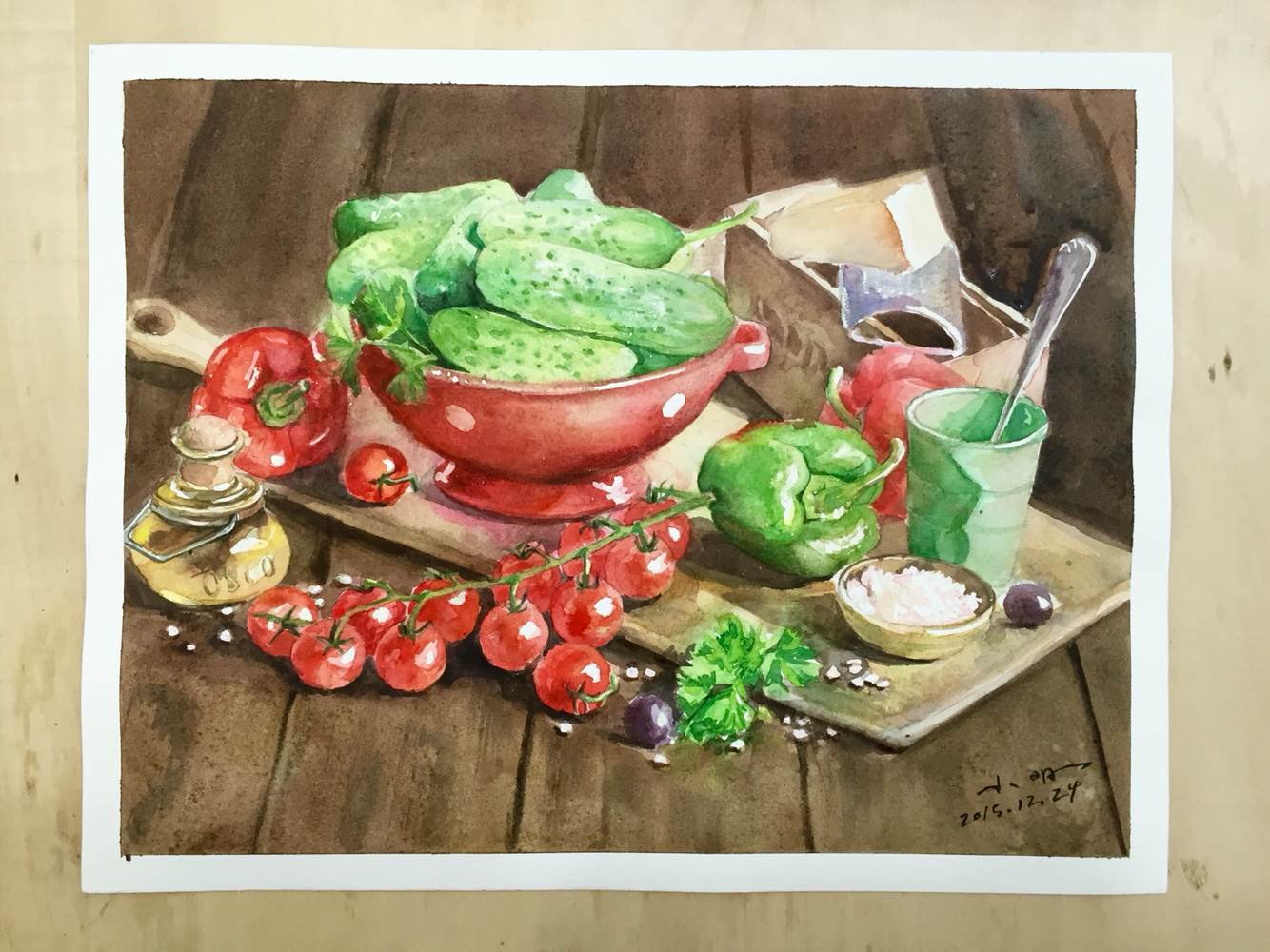 黄瓜水彩画