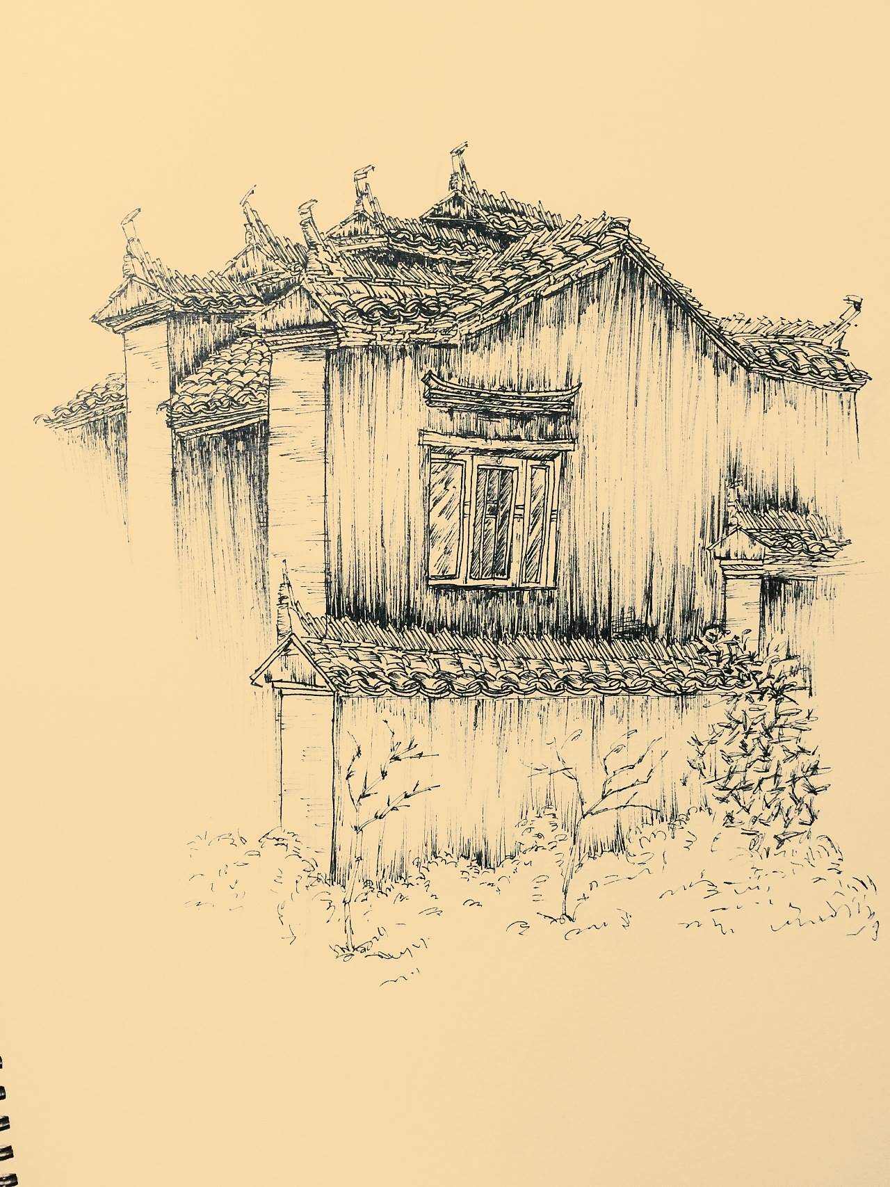 徽派建筑水粉画
