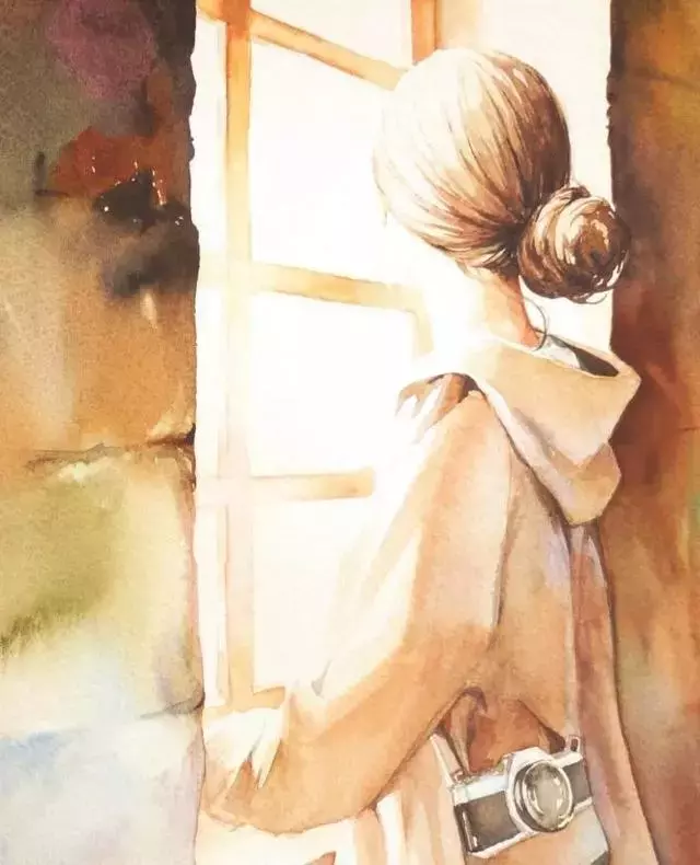 水粉画女孩背影画