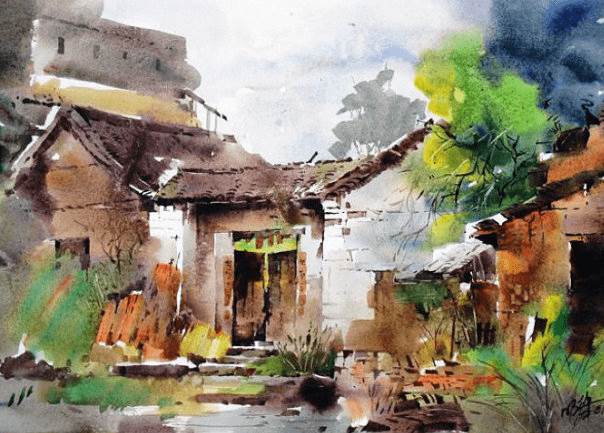 用水粉画的风景画