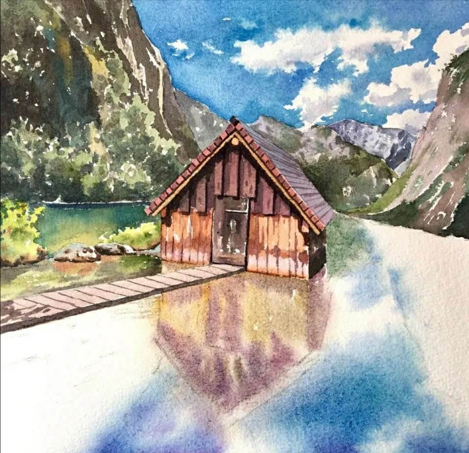 风景画水彩简单好看