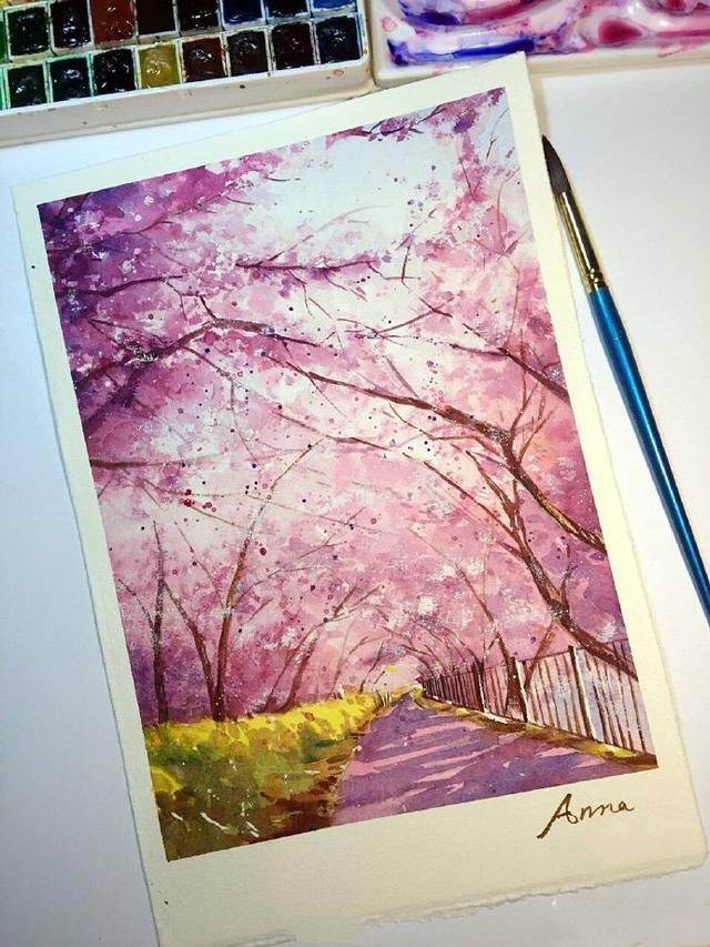 简单好看水彩笔画风景