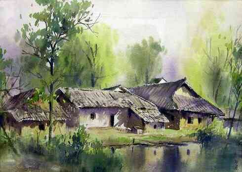 色彩风景临摹水粉画