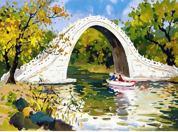 简单水粉画风景风景画