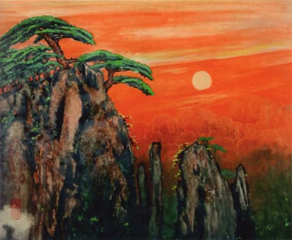 海上日出水粉画