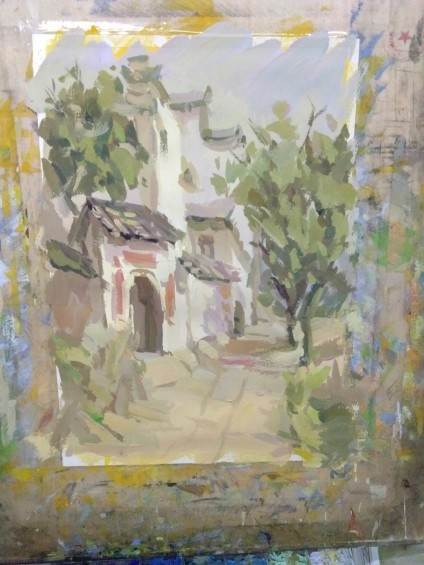 色彩风景临摹水粉画