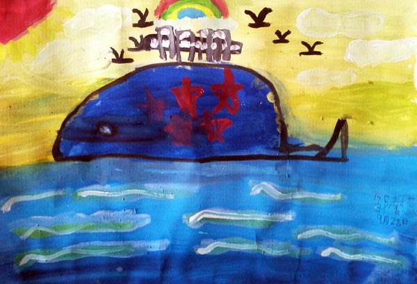 海上日出水粉画