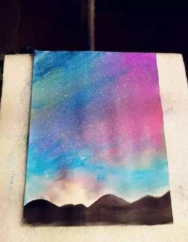 浪漫星空水粉画