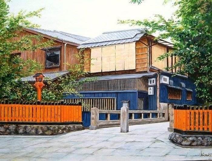 日式建筑水彩