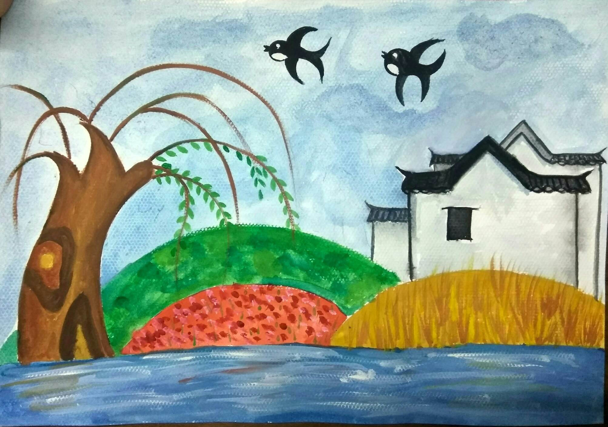 一年四季水粉画