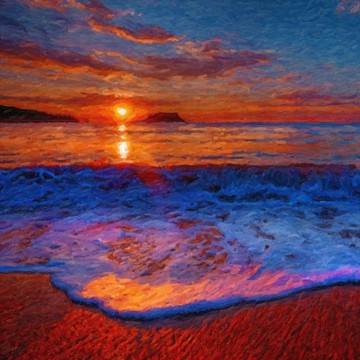 海上日出水粉画